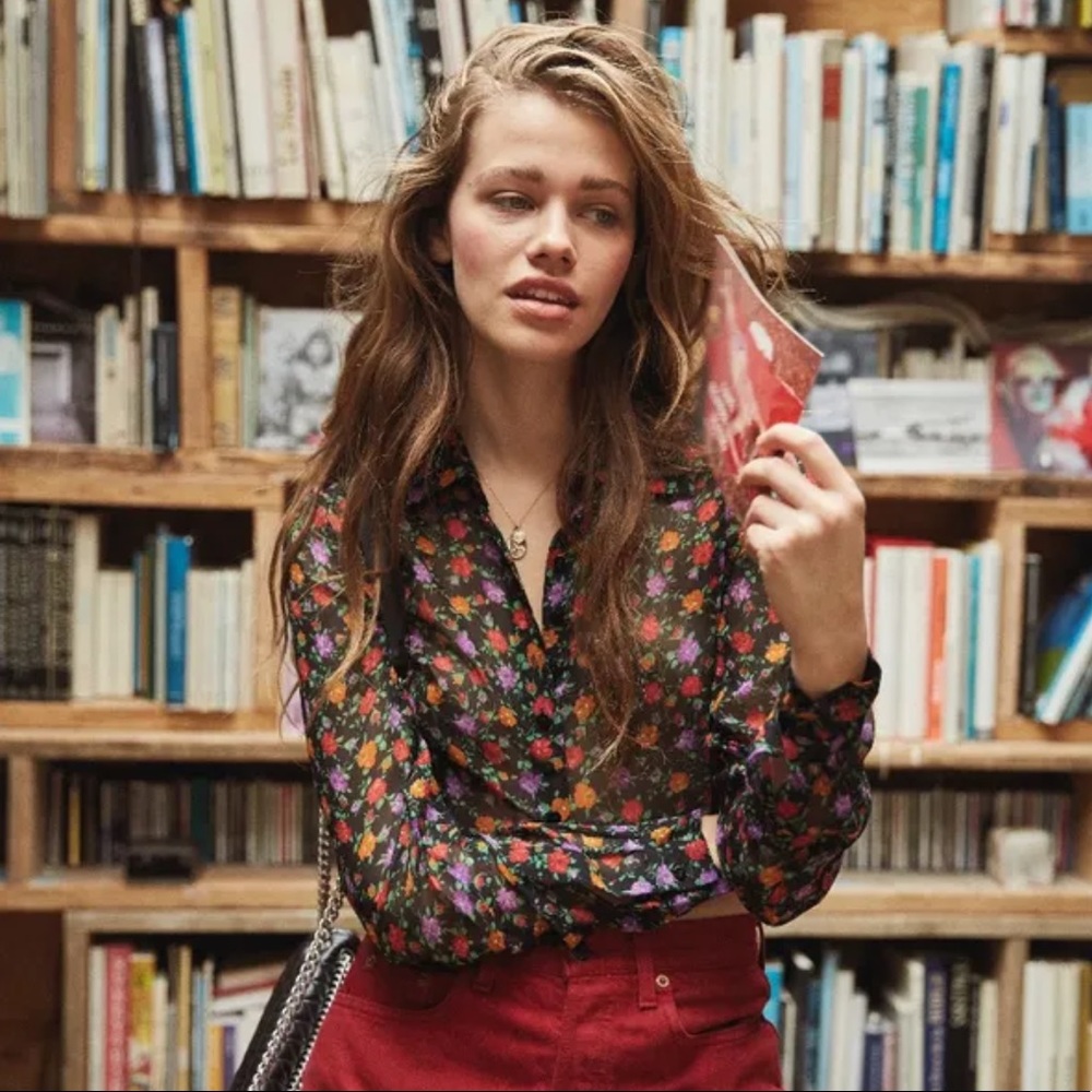 The Kooples BLACK SILK SHIRT WITH FLORAL PRINT - Picture 3 of 5